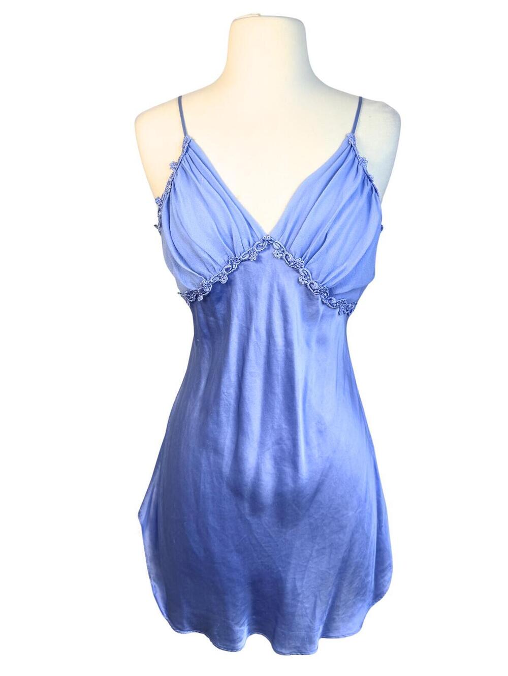 Vintage 1991 Victoria's Secret Gold Label 100% Silk Robe & Slip Set Blue - Picture 2 of 6